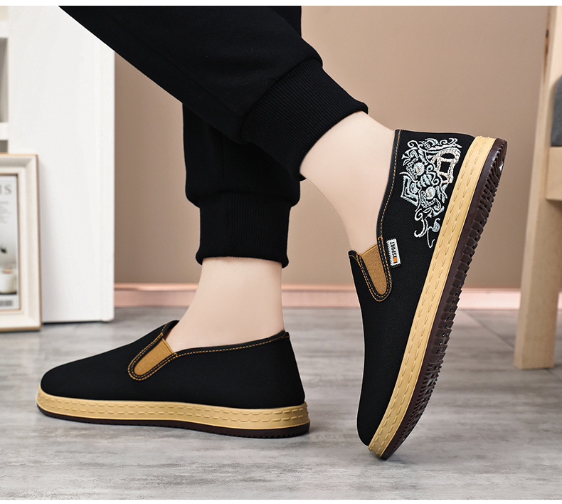 Pánské boty nové čínské vyšívané plátěné boty v etnickém stylu s mělkými ústy, jednoduché boty s jedním pedálem, běžné boty staré pekingské látkové boty_voghion.com