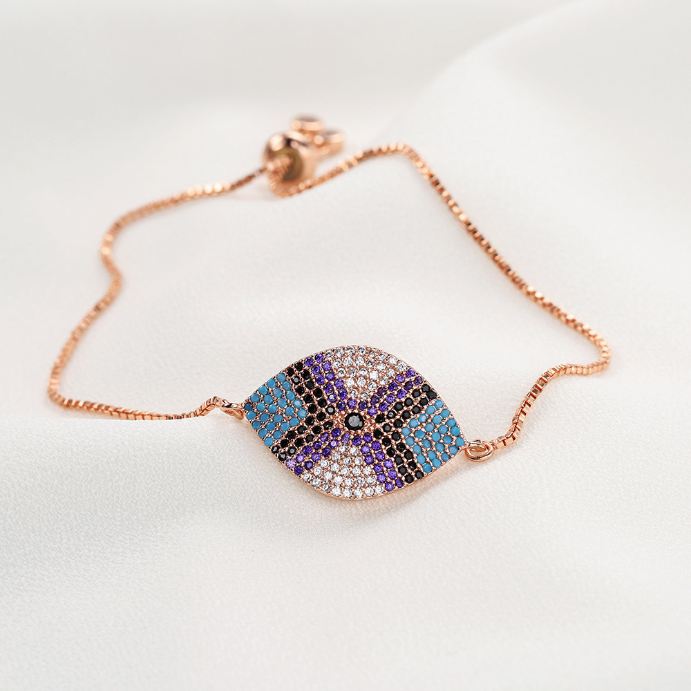 fashion copper plated 18K gold pull adjustable color zirconium devilu0027s eye bracelet