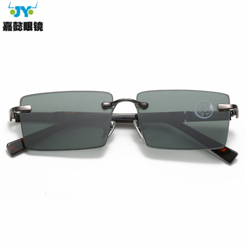 New fashionable frameless crystal stone glasses, hole drilling and edge grinding, three-color stone lens, trendy retro crystal glasses