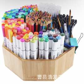 跨境木质可旋转笔筒梳妆台香水化妆刷储物盒办公桌面马克笔文具盒