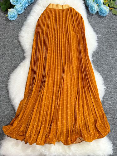 Classic and Versatile High-Waist Slimming Wave Edge A-Line Long Skirt for Women with Pleated Hem and Button Detail
