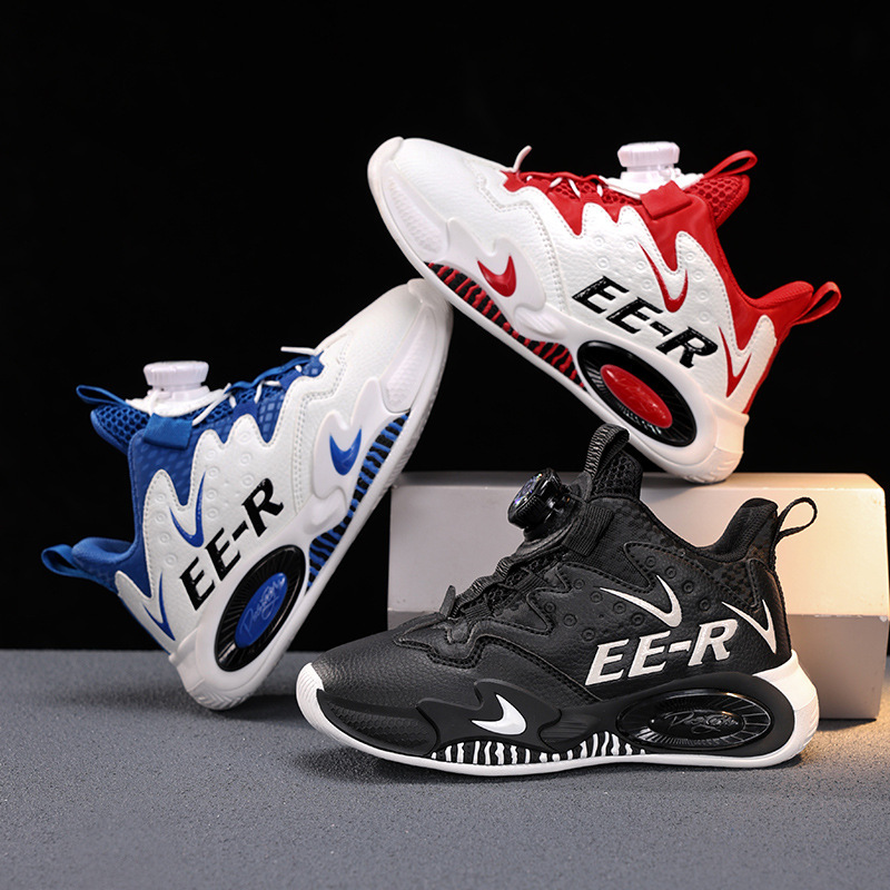 Cross-Border Children's and Youth Leather Basketball Shoes, Anti-Collision, Ankle Protection, Wear-Resistant, Non-Slip, Training Basketball Shoes for Middle and Large Children
