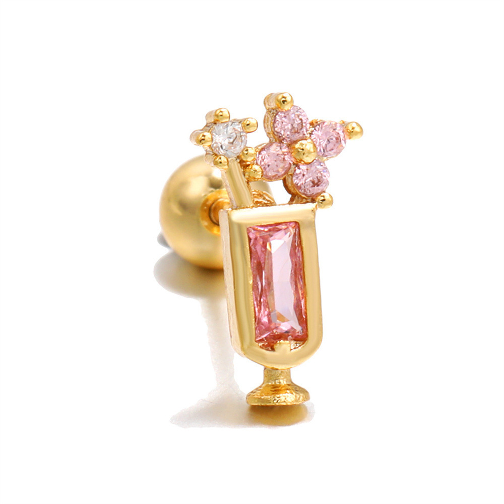 Twist Ball Ear Bone Stud Stainless Steel Rod Color Zircon Stud Earring