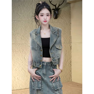 Vintage Denim Vest Jacket for Women 2025 Spring/Summer Loose Short Petite Sleeveless Chanel Style Vest Top