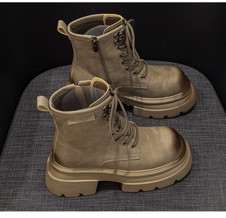 Giày boot Martin da đế dày cổ ngắn mũi rộng phong cách retro — M2633 màu vàng một lớp lót trong, M2633-1 vàng lót nhung, M2633-1 kaki lót nhung, M2633 kaki một lớp bên trong chi tiết 22
