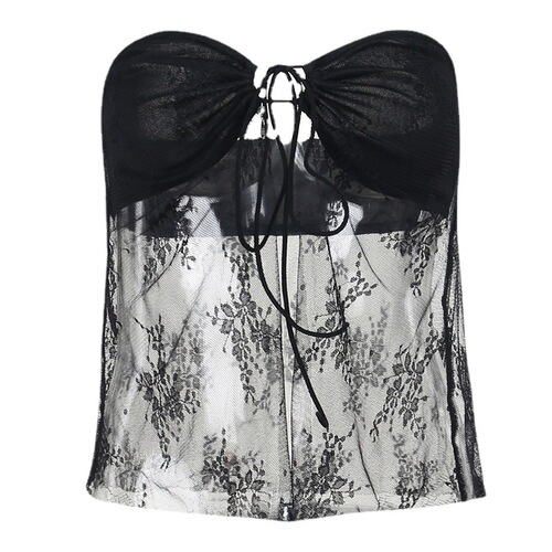 XY22169 lace tube top see-through cardigan top  spring new fashion sexy hot girl short vest
