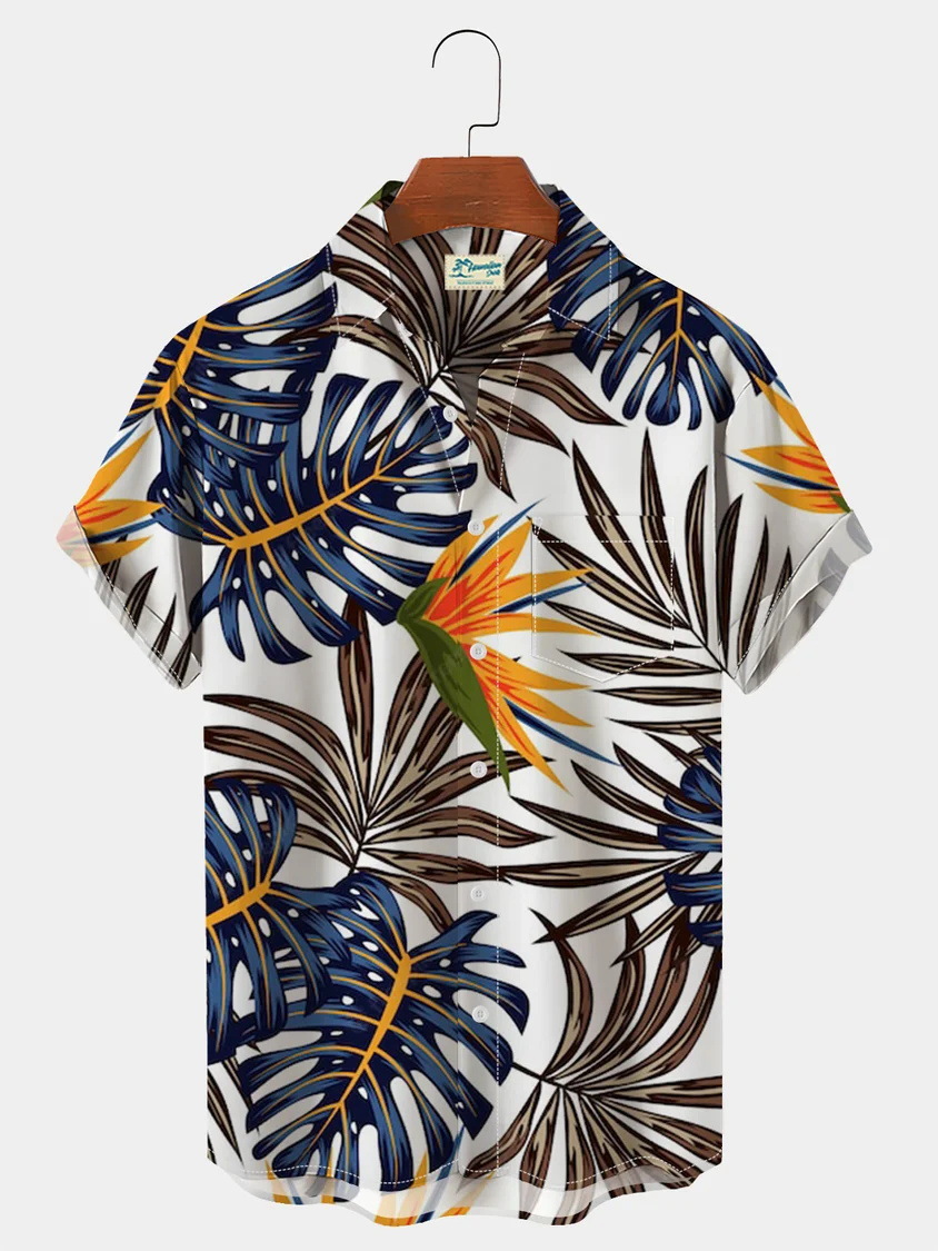 Estación independiente transfronteriza verano nueva camisa impresa digital para hombres tendencia de moda top hawaiano de solapa de manga corta
