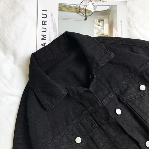 2025 Spring and Autumn New Black Denim Jacket for Women, Short-Sleeve Loose Korean Style BF Jacket Student Top Cardigan