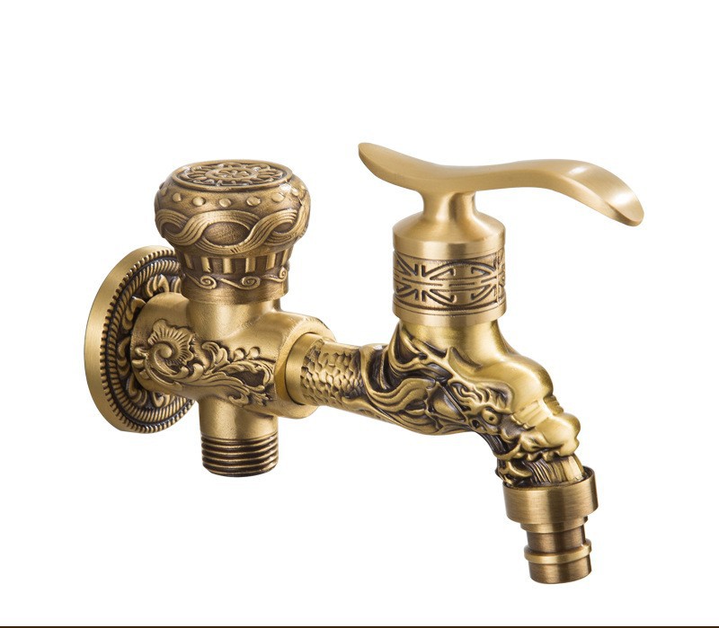 Cross-border retro wall-mounted dragon-shaped faucet washing machine mop sink quick-opening faucet retro antique carved 4-inch water undefined