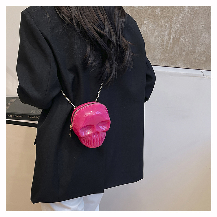 189g Weight Zipper Closure Type Single Shoulder Strap Strap Type Shoulder Bag Bags Type Casual Occasion Plastic Material Skull Pattern All Seasons Season Women's Gender Streetwear Style Oval Shape Mini Size Women's Mini Plastic Skull Streetwear Oval Zipper Shoulder Bag 33