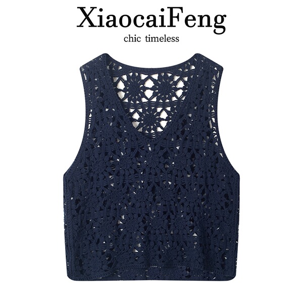 Korean retro hollow crochet knitted vest for women