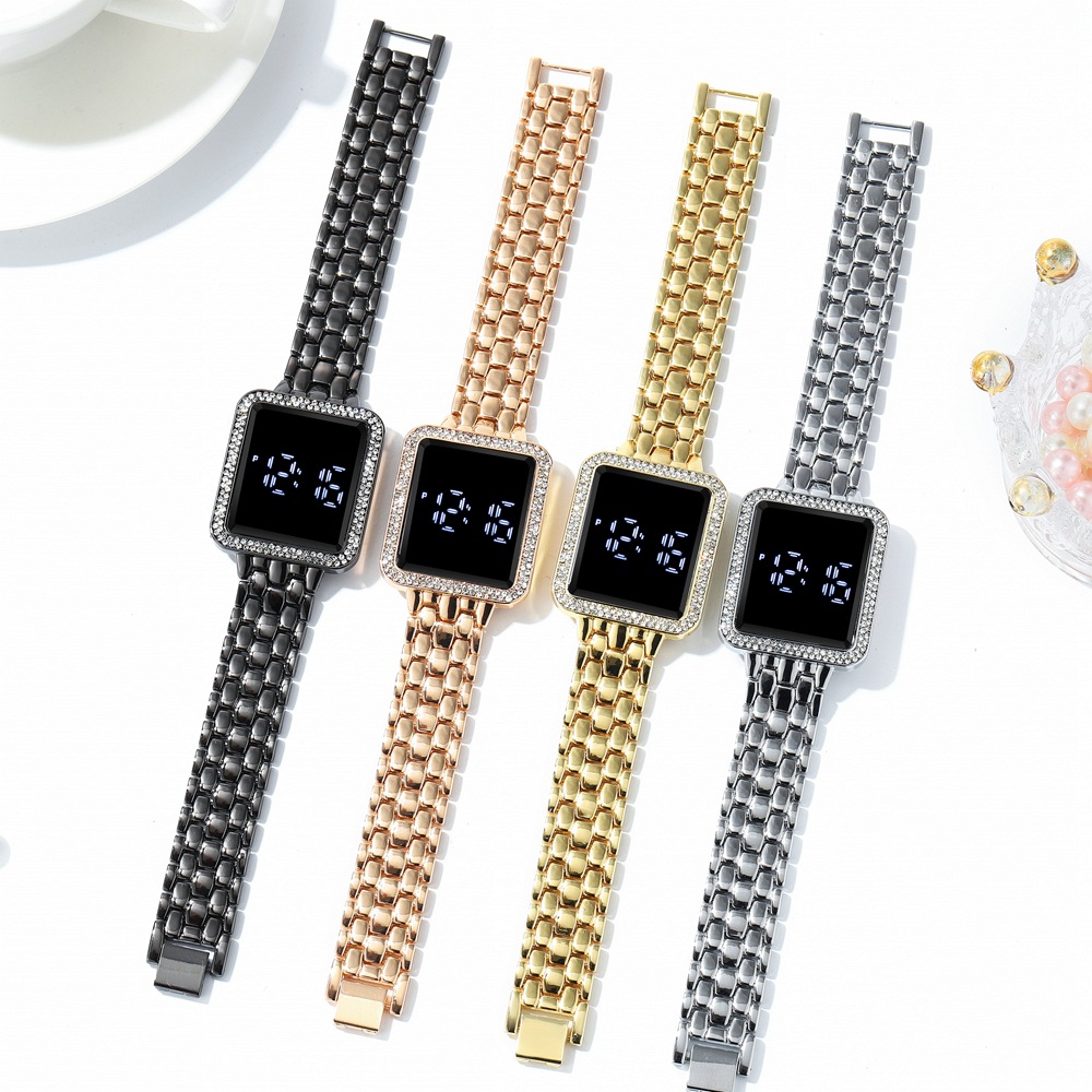 Neues trendiges LED-Display mit Touchscreen, vielseitige elektronische Damenuhr, luxuriöse Diamanteinlage, Ihre Uhr_voghion.com