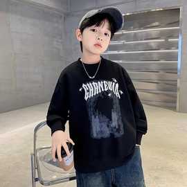 美式男童卫衣批发年新款秋冬装男大童圆领套头牛奶绒中大儿童上衣