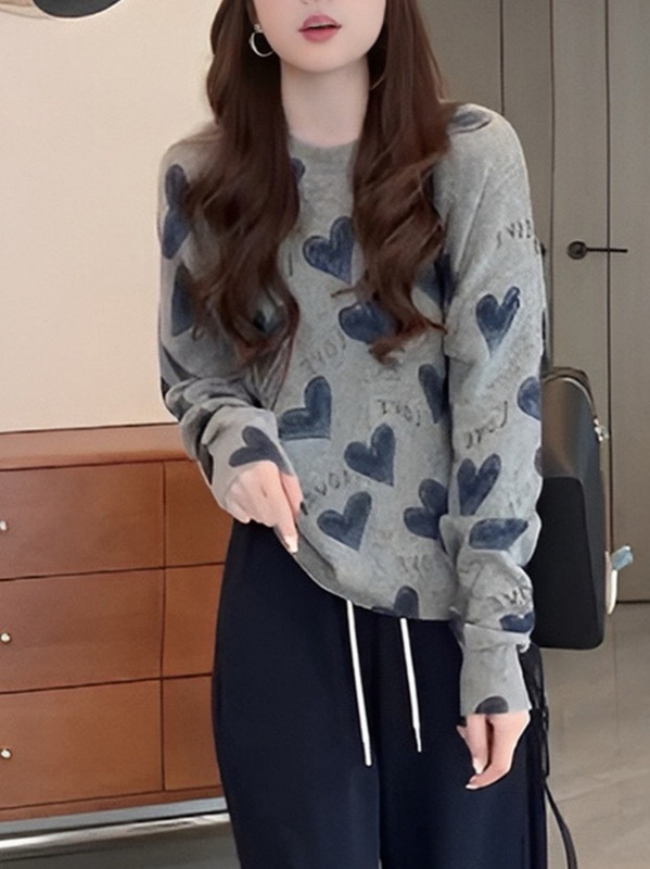 早秋慵懒风气质宽松氛围感针织衫设计感减龄套头爱心字母毛衣|undefined