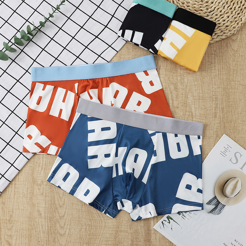 Men's Underwear, Youth Boxer Briefs, Large Size, Fashionable Printed Lettering, Color-Blocking Shorts, Factory Supply, Large Size Customization