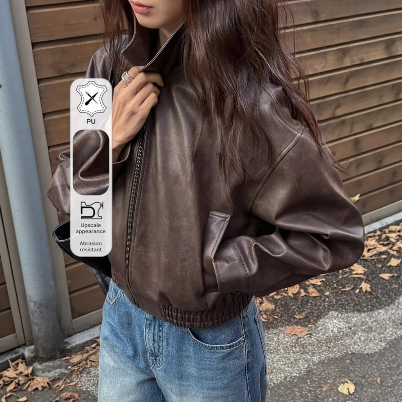2026 New Style Women's Leather Jacket Motorcycle Jacket Pu Leather Coat Spring and Autumn Jacket