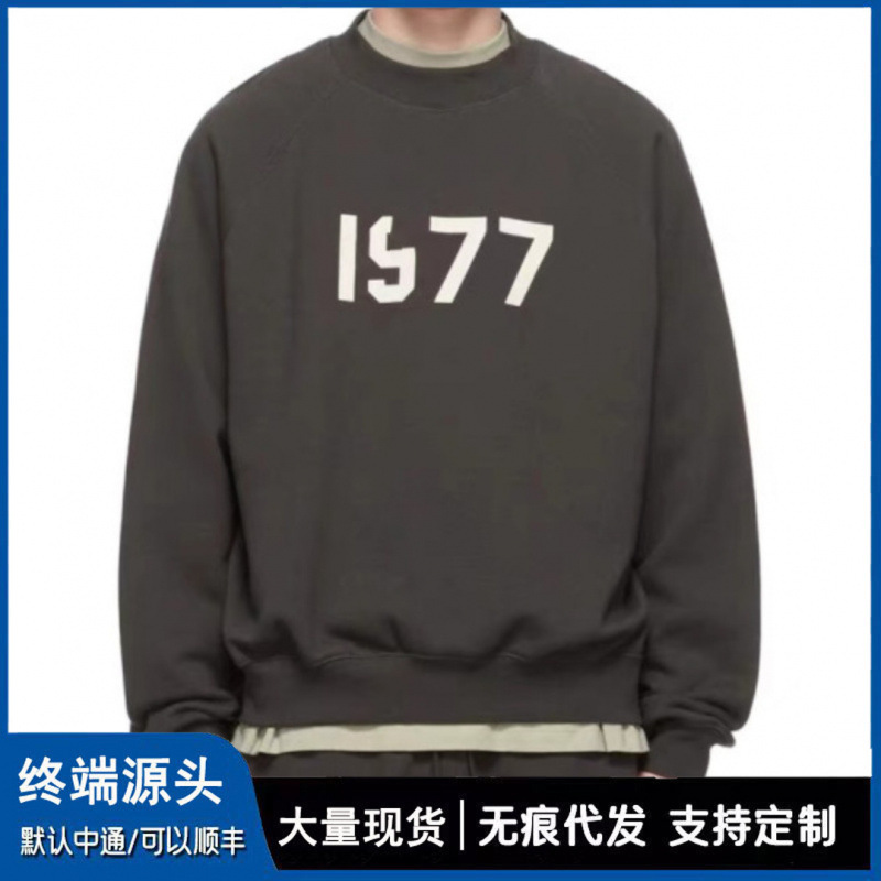 Fog Double-Line Ess1977 Digital Flocking Print Loose Casual Versatile Crewneck Sweatshirt Unisex Spring Style