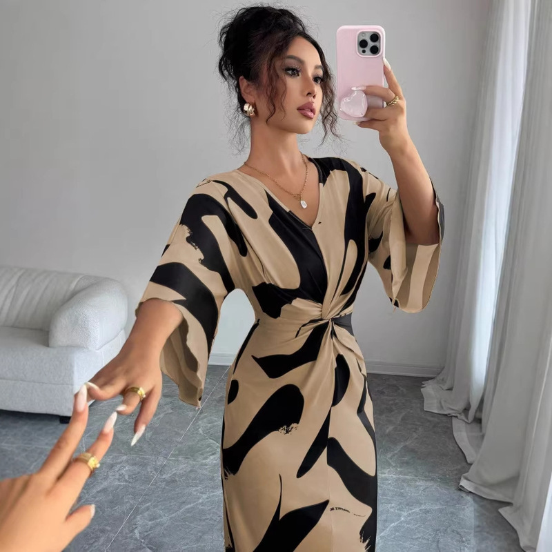 2026 Amazon Independent Site Spring and Summer New Cross-Border European and American Women's Fashion Full-Body Printed Lace-Up Dress 2026 Amazon Independent Site Spring and Summer New Cross-Border European and American Women's Fashion Full-Body Printed Lace-Up Dress
