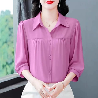 七分袖妈妈款衬衫女2026新款宽松显瘦遮肚子时尚洋气衬衣百搭上衣