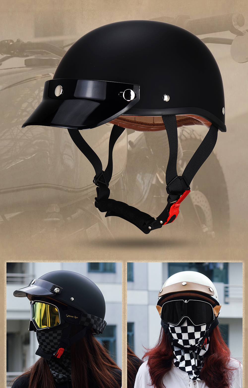 Retro Motorcycle Half Helmet for Riding Electric Car