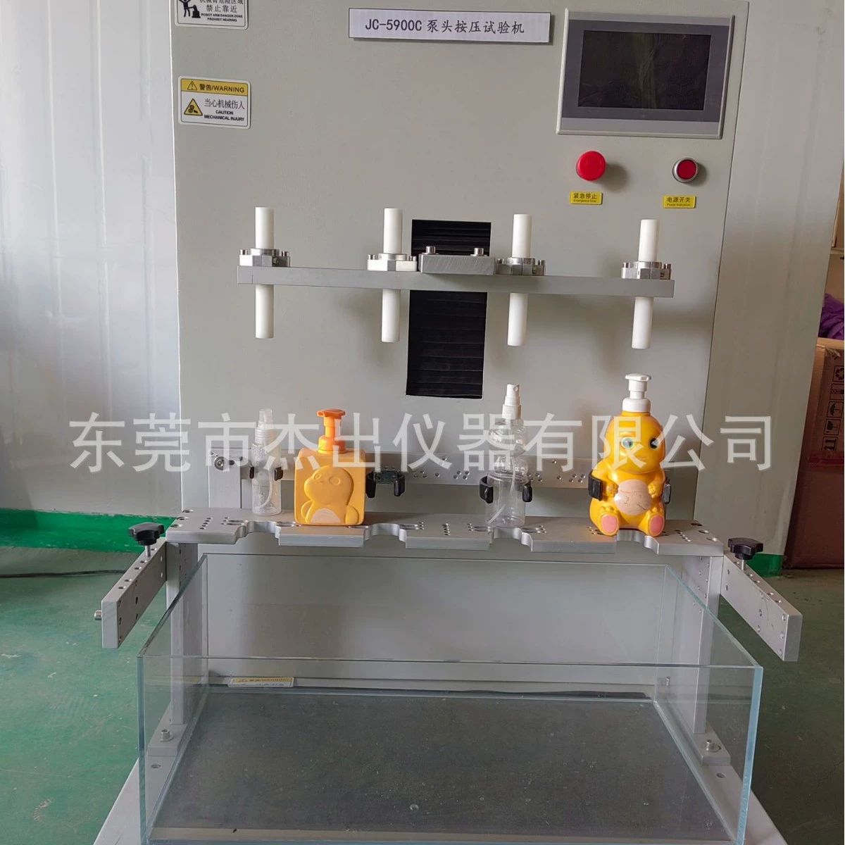 Тестер для проверки срока службы крышек флаконов: гелей для душа, шампуней, зубной пасты, а также для проверки усталости от открывания и закрывания крышек флаконов с откидной крышкой.