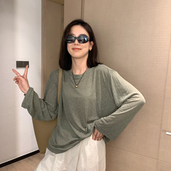 25春季新款女士薄款宽松百搭套头防晒罩衫冰丝针织衫长袖0313s10