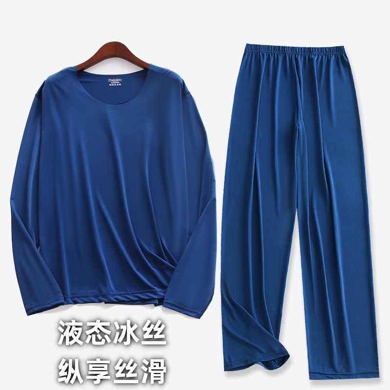 Liquid ice silk [T-shirt + trousers] Summer thin loungewear set, pajamas, short-sleeved, 9/10 length trousers