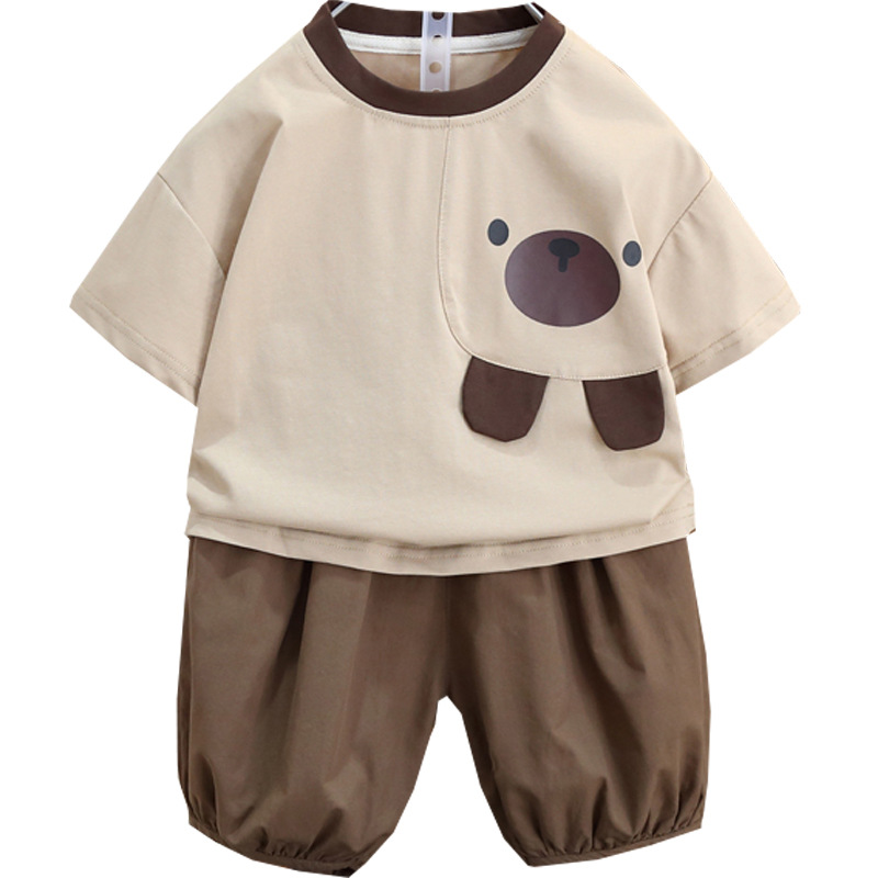 7237 Traje de verano para niños Traje de verano para niños Manga corta 2025 Nuevo estilo Estilo occidental Traje de dos piezas de moda de verano para bebés