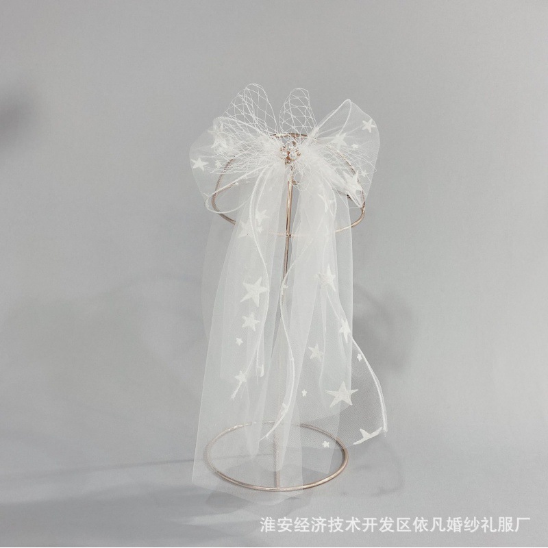 Tocado nupcial Super hadas malla pluma perla arco accesorios para el cabello velo corto Mori chica viaje fotografía accesorios de la boda