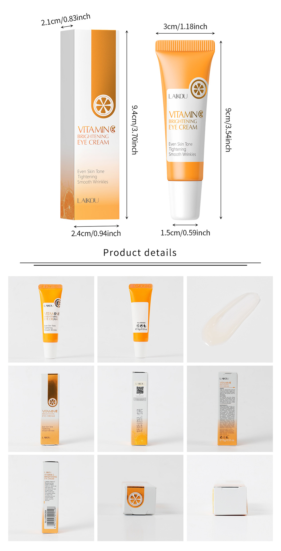 Cross-border laikou Vitamin c Eye Cream 15g hydrates, moisturizes and cares for the skin around the eyes to brighten the complexion. Factory wholesale undefined