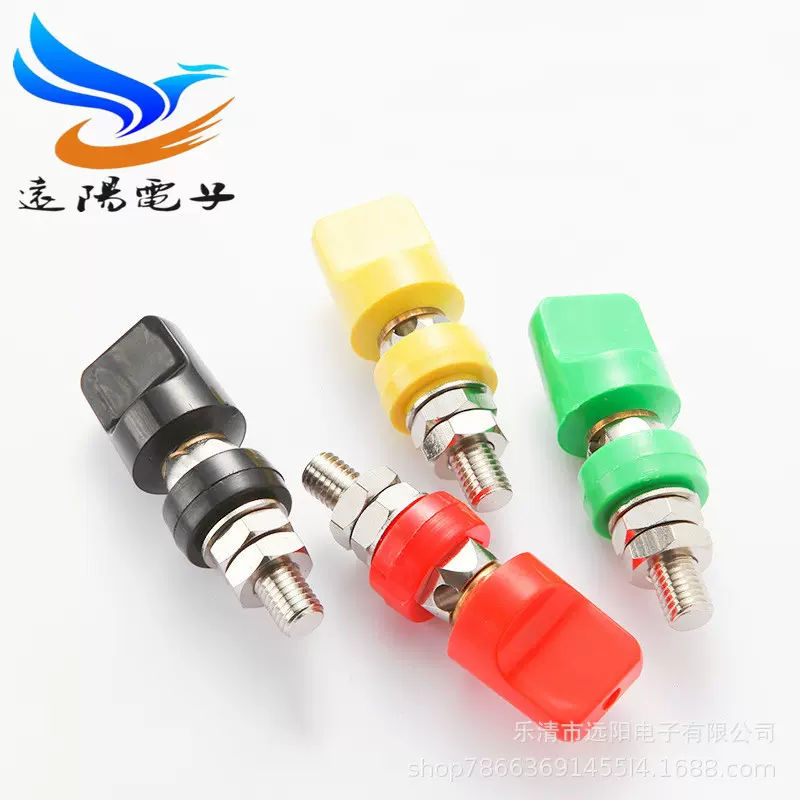 M6*60接线柱40A 接线端子4mm香蕉插头插座 6cm纯铜 扁帽端子 扁头