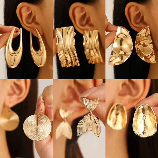 European and American Fashion Ins-Style Earrings, Minimalist Polished Fashion Ear Studs, High-End Retro Personality Ear Clips, Simple Ear Accessories