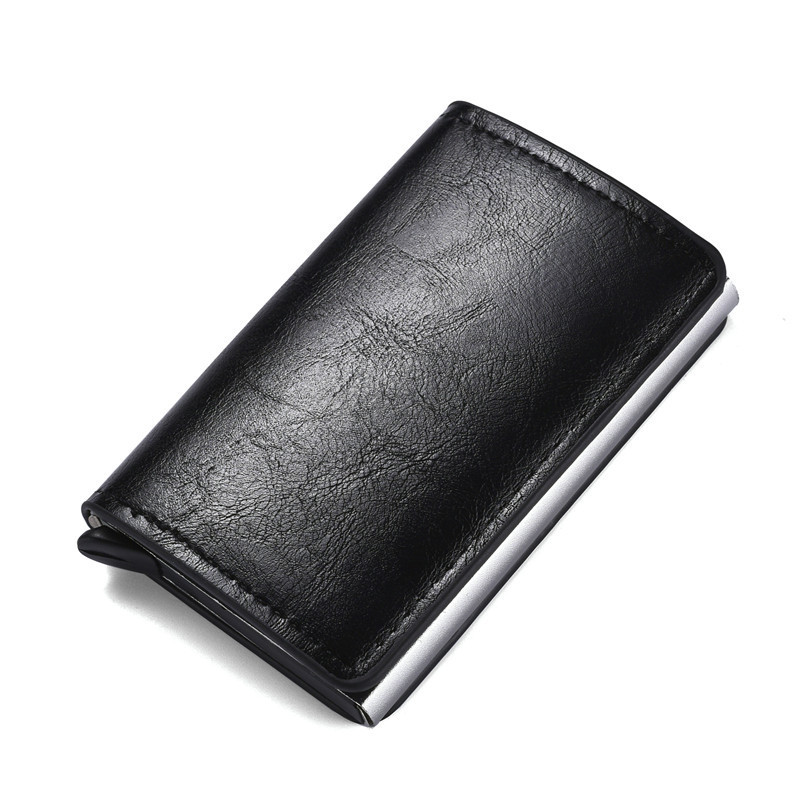 Nuevo paquete de tarjetas de metal de textura de cuero para hombres cepillo anti-robo anti-magnético de negocios multi-tarjeta auto pop-up cubierta de tarjeta