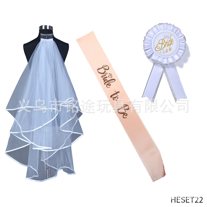 Partido único europeo y americano novia velo novia para ser bronceado correa de hombro etiqueta con traje insignia