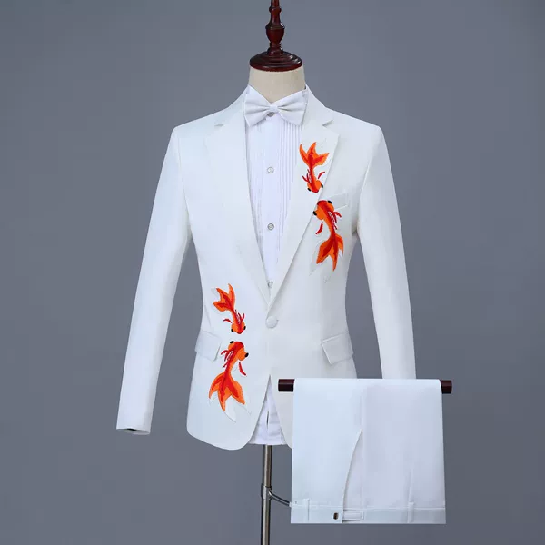 White jacket, trousers, bow tie