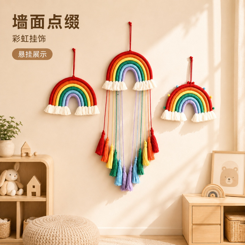 Fuente de la fábrica Dream Catcher borla del arco iris adornos creativos hogar colgante en stock tapiz tejido al por mayor