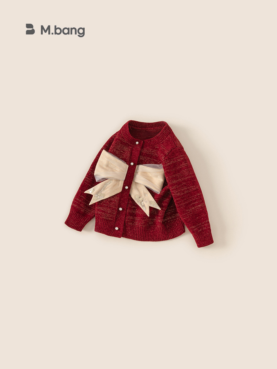 Yoobao ropa infantil de niñas suéter de arco cardigan otoño invierno rojo nuevo bebé ropa de Año Nuevo abrigo de punto