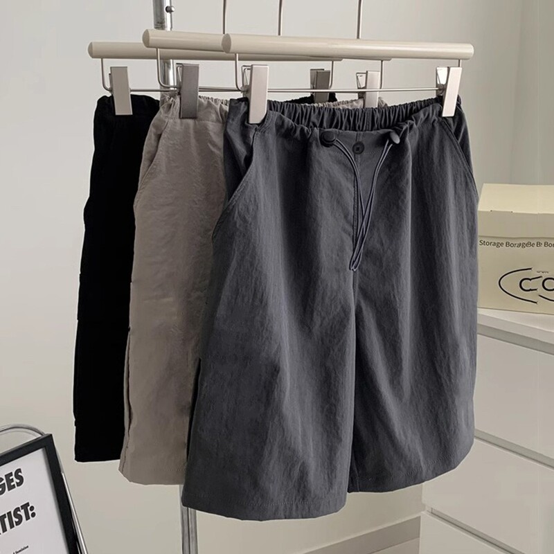 Plus-Size Women's Gray Work Shorts, Summer Thin Style, High-Waisted, Loose Wide-Leg American-Style Quick-Dry Sports Shorts Plus-Size Women's Gray Work Shorts, Summer Thin Style, High-Waisted, Loose Wide-Leg American-Style Quick-Dry Sports Shorts