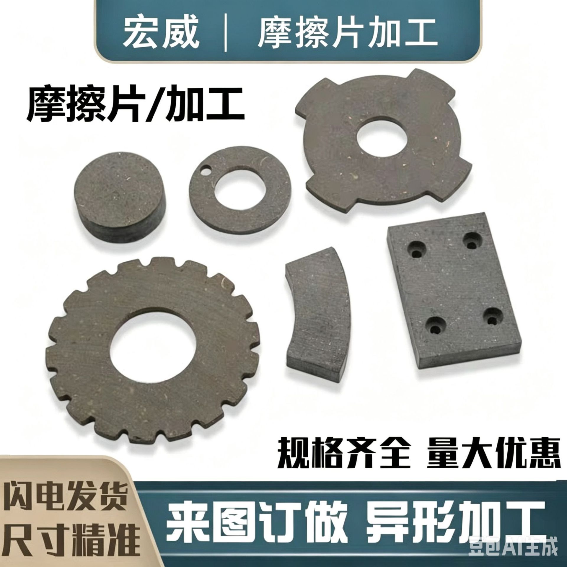 摩擦片加工圆形刹车片半金属异形打孔耐磨离合器片树脂按图加工