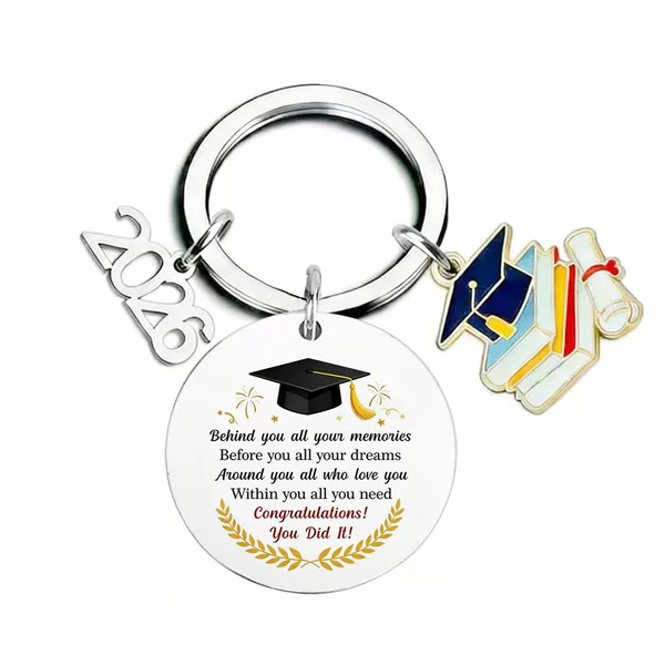 Cross-Border 2026 New Graduation Season Stainless Steel Engraved Keychain as a Commemorative Gift for Classmates and Teachers