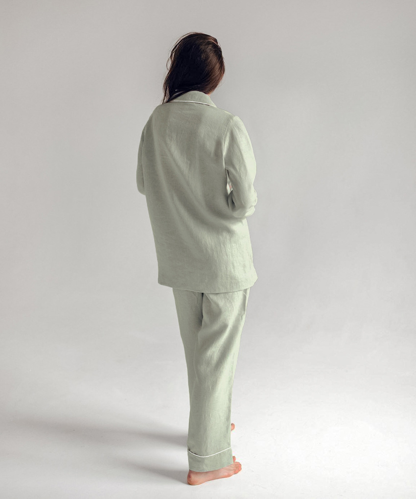 conjunto de top y pantalones sueltos de manga larga de algodón de color liso NSMSY139226