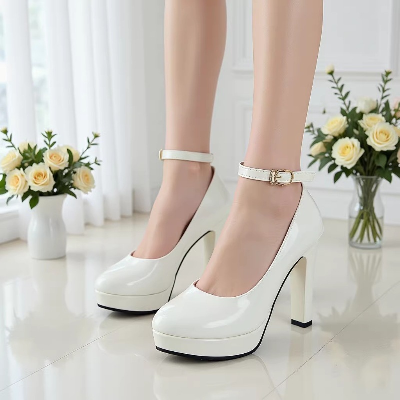 Long-Term Supply Patent Leather High-Heeled Professional Ol Waterproof Platform Shallow Mouth Flats Women's Shoes High Heels Women's 42 Large Size Shoes