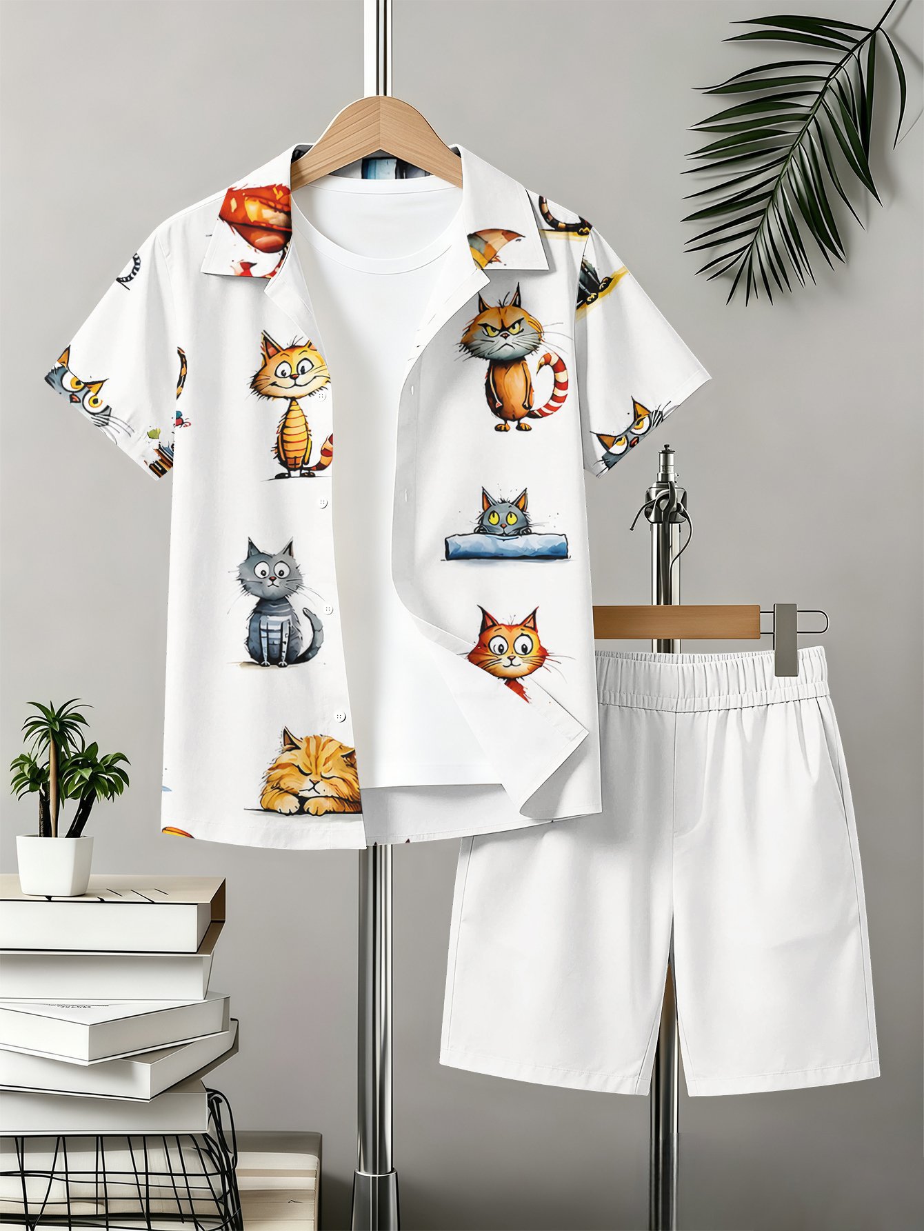 Boys Retro 3d Print Collared Shirt And Shorts Summer Set_voghion.com