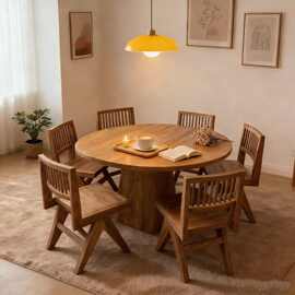 实木家用圆形餐桌老榆木小户型咖啡桌阳台多人茶桌网红奶茶店圆桌