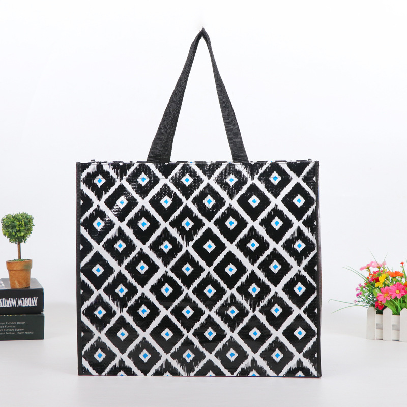 Bolsa de mano gruesa para compras de ropa con estampado en color, diseño laminado tridimensional a prueba de agua para publicidad y promoción de regalos, bolsa tejida plegable.