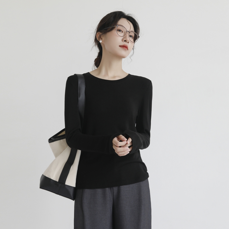 여성 모달 라운드넥 긴팔 티셔츠 슬림핏 통기성 가을 이너웨어 베이직 상의
