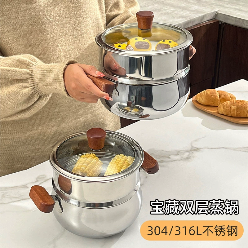 Суповая кастрюля из нержавеющей стали 304, бытовая суповая кастрюля 316 с двумя ушками, кухонная пароварка для приготовления пищи, детская пищевая добавка, маленькая молочная кастрюля