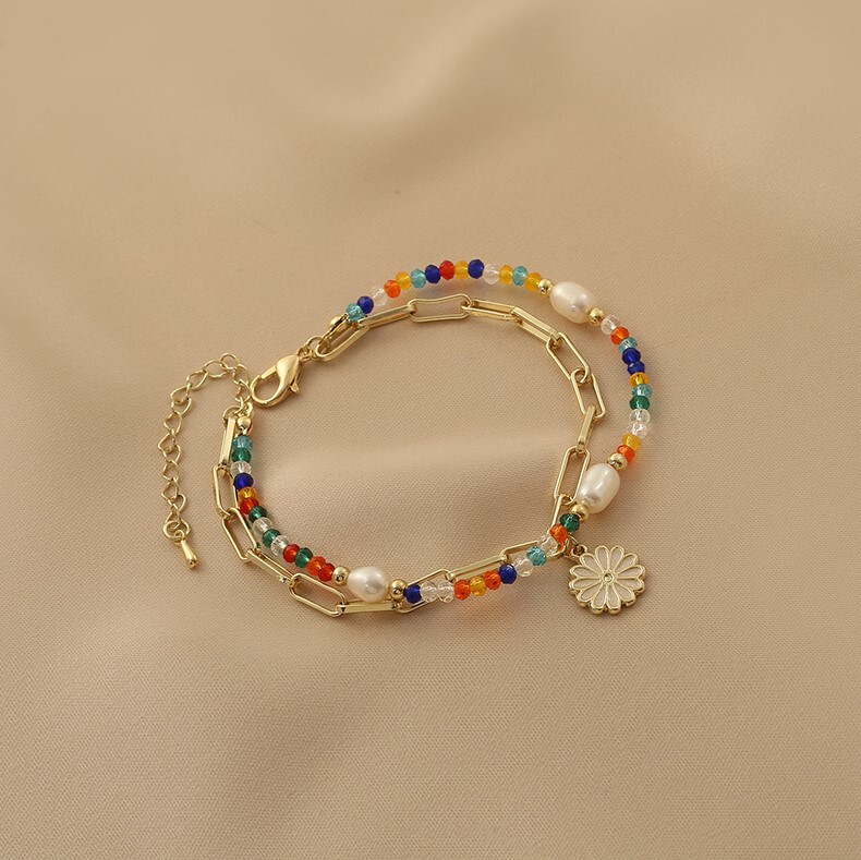 2022 New Flower Colorful Beaded Bracelet Female Niche Design Summer Fresh Daisy Flower Bracelet