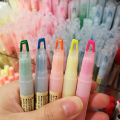 日版MUJI文房具無印良品蛍光ペンダブルヘッド窓学生マーカーペン重点マーク手帳ペン