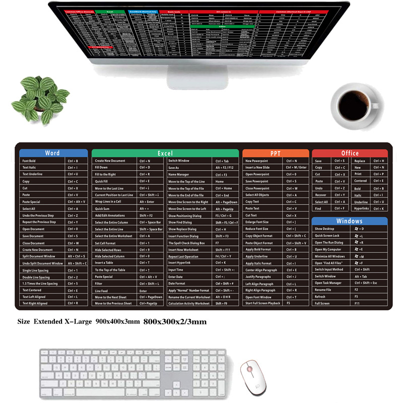 Alfombrilla de ratón para teclas de acceso directo en inglés transfronterizo ip Alfombrilla de escritorio antideslizante de oficina súper gruesa para transferencia de calor multilingüe